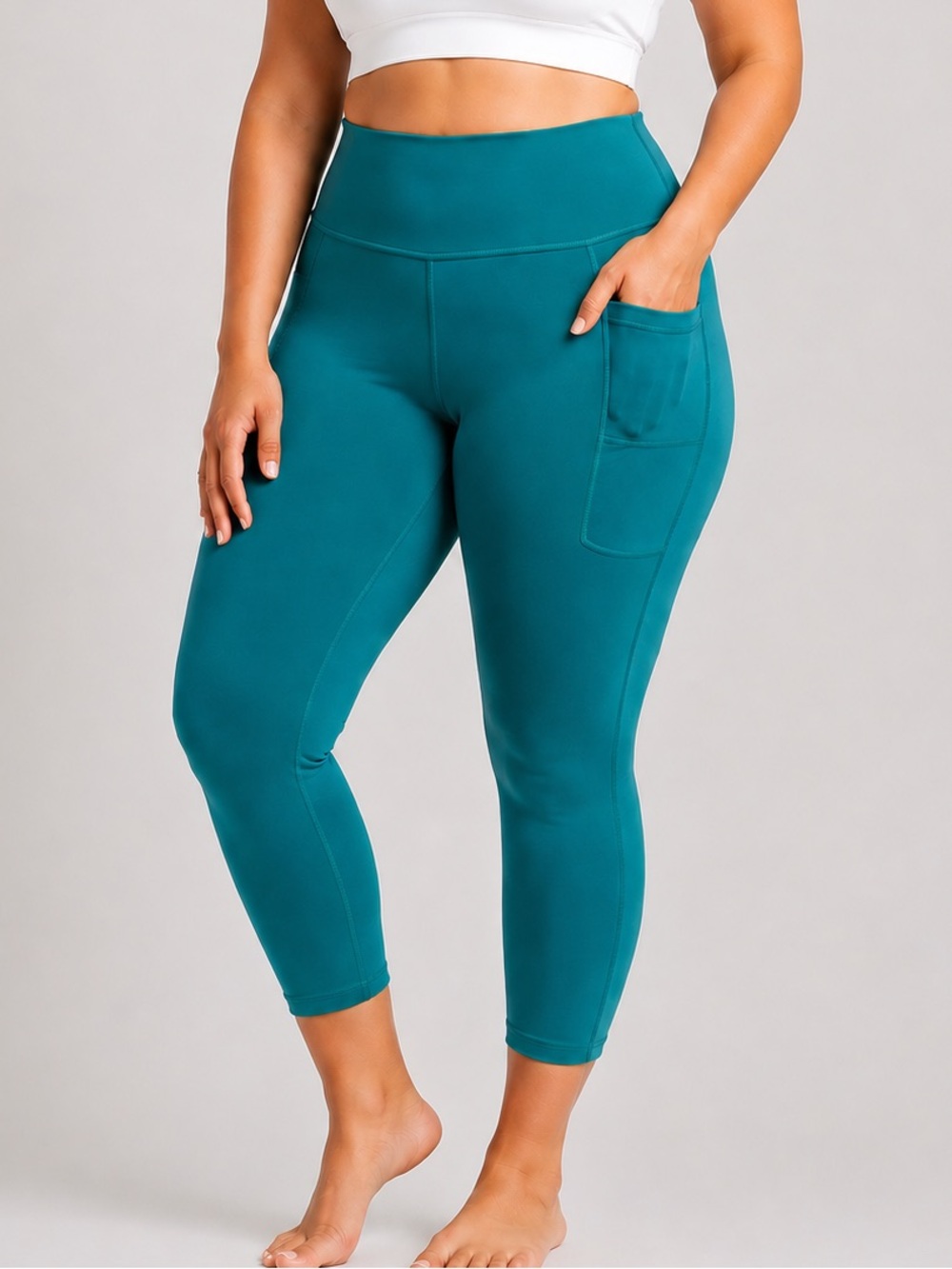 Athleta Salutation Stash 7/8 Leggings Teal Green Side Pocket XL High Rise